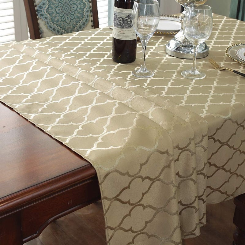 SASTYBALE Jacquard Tablecloth Flower Patterns Polyester Table Cloth Spill Proof Wrinkle Resistant Table Cover for Kitchen Dining Tabletop (Rectangle/Oblong, 60" x 102" (8-10 Seats), Gold) - Image 5